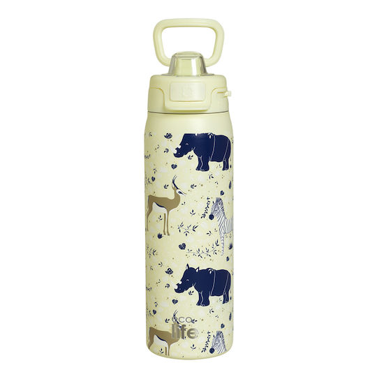 Ecolife Recyclable Thermos Bottle Stainless Steel BPA Free 650ml Wildlife with Straw