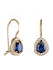 Dangle Earrings Made of 14K Gold with Blue Stones