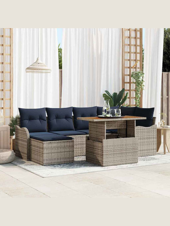 vidaXL Garten- und Outdoor-Möbelsets Wohnzimmer Typsatz 7 Stück mit Kissen