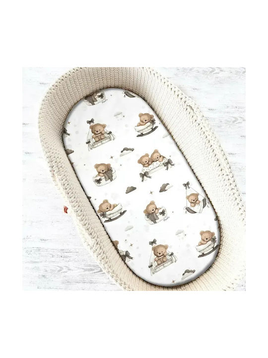 MimiNu Set Lenjerii De Patut Bebe Pentru Cradle Din Bumbac Cu Cauciuc Bej 80x35cm