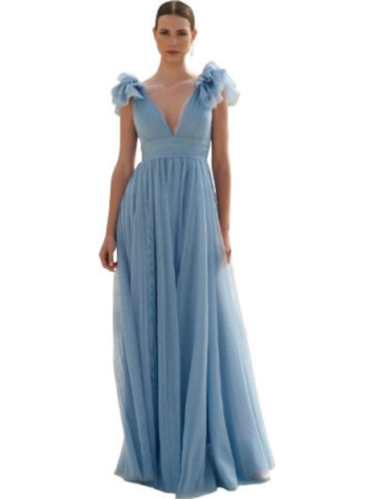 Summer Maxi Dress for Wedding / Christening with Tulle Light Blue