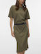Summer Midi T-Shirt Dress Khaki