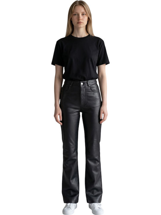 Women's Leather Flared Trousers Black