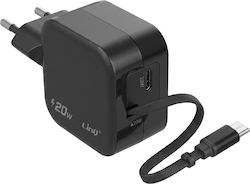 Linq Pocket Charger Usb-c 20w Retractable Cable Usb-c Port Black