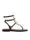 Leather Women's Flat Sandals Brown