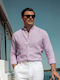 Long Sleeve Linen Shirt in Regular Fit Lilac