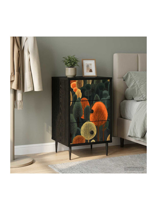 Nachttisch Holz mit Metallbeinen Schwarz 36x33x...
