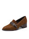 Leather Pointed Toe Heels with Low Heel Tabac Brown
