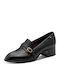 Leder Spitze Zehe Pumps mit Niedrigem Absatz Schwarz