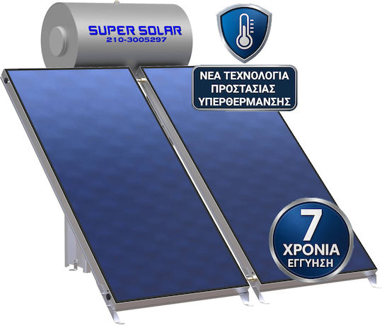 Super Solar Ηλιακός Θερμοσίφωνας 200lt Glass Διπλής Ενέργειας 3τ.μ. Κεραμοσκεπής Επιλεκτικός