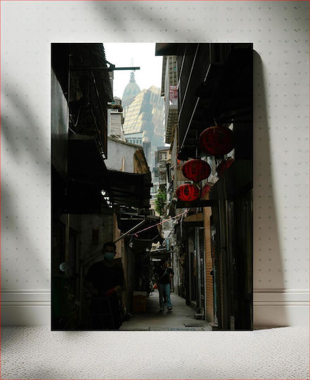 Painting Narrow Alley Lanterns Modern Building In Background Narrow Alley Lanterns Modern Building In Background 100x150