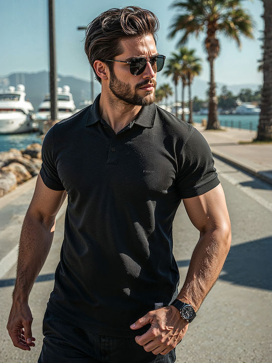 Frankie Denim Polo Herrenbluse Kurzarm Schwarze