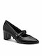 Leather Heels with Strap & Medium Heel Black