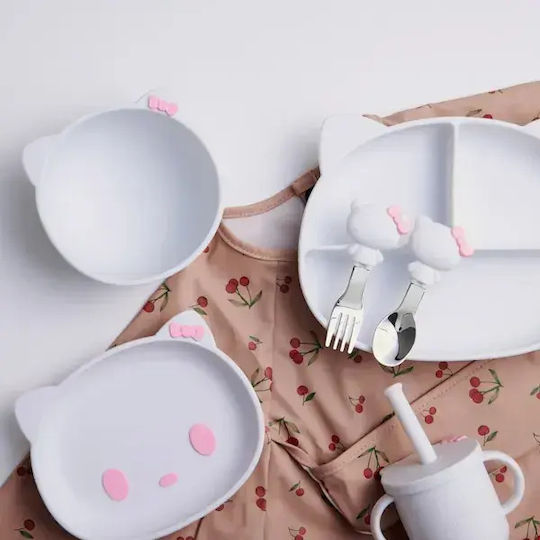 Baby Cloud Silicone Feeding Set with Anti-Slip Base White 2 Pieces