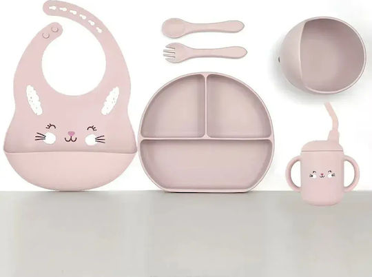 Baby Cloud Silicone Feeding Set with Anti-Slip Base Pink 4 Pcs