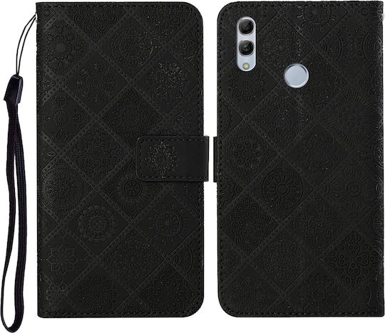 Erhabenes Muster Brieftasche Leder / Synthetisches Leder / Silikon Schwarz (Honor 8X)