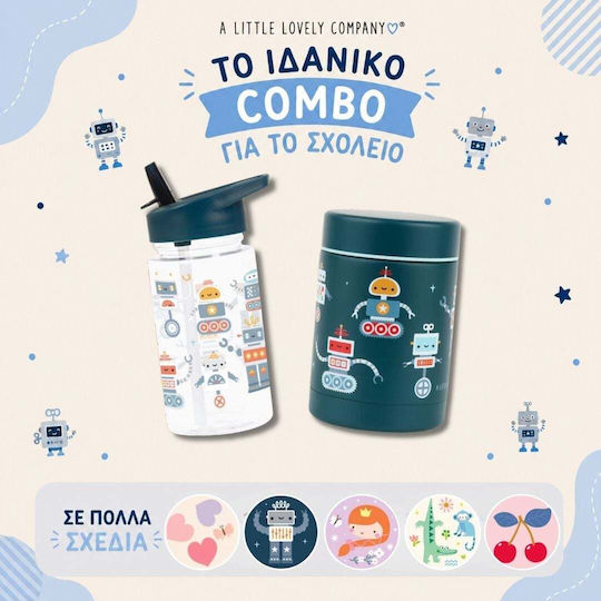 A Little Lovely Company Kids Water Bottle Set Made of Tritan Plastic Thermos with Straw Non Spill Tritan 450ml