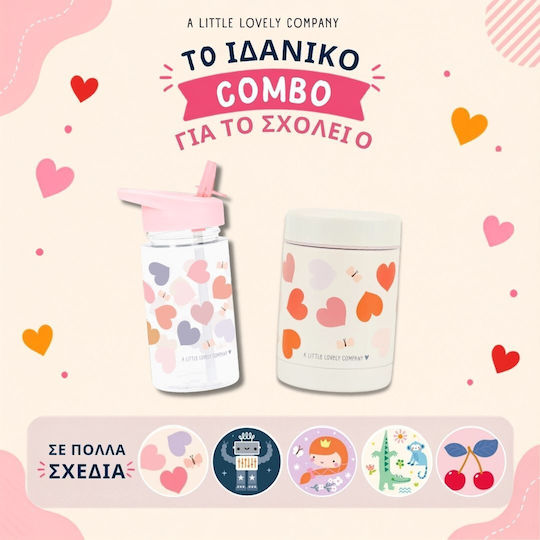 A Little Lovely Company Plastic Kids Thermos Water Bottle Set with Straw Non Spill Tritan 450ml