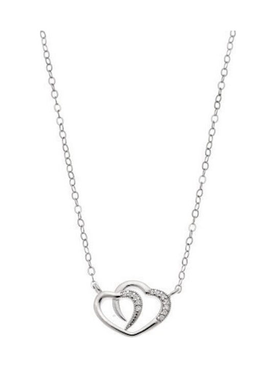 Senza Double Necklace with Heart Design Made of Silver