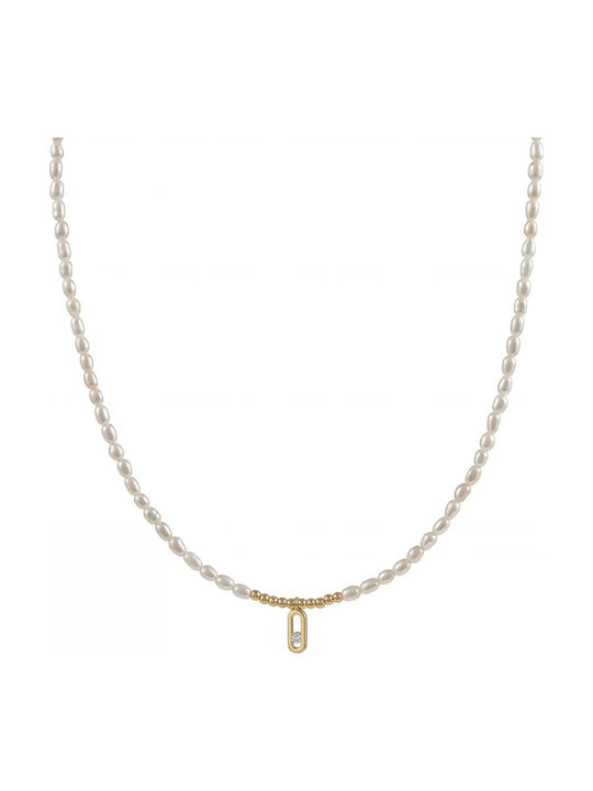 Gold 14K Necklace with Pearls and Zircon
