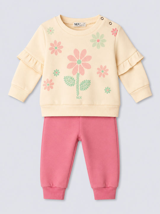 Nek Kids Wear Παιδικό Σετ Φόρμας Εκρού & Ροζ