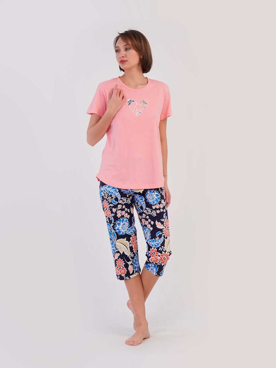Vienetta Secret Sommerliches Damen-Pyjama-Set Baumwolle Rosa
