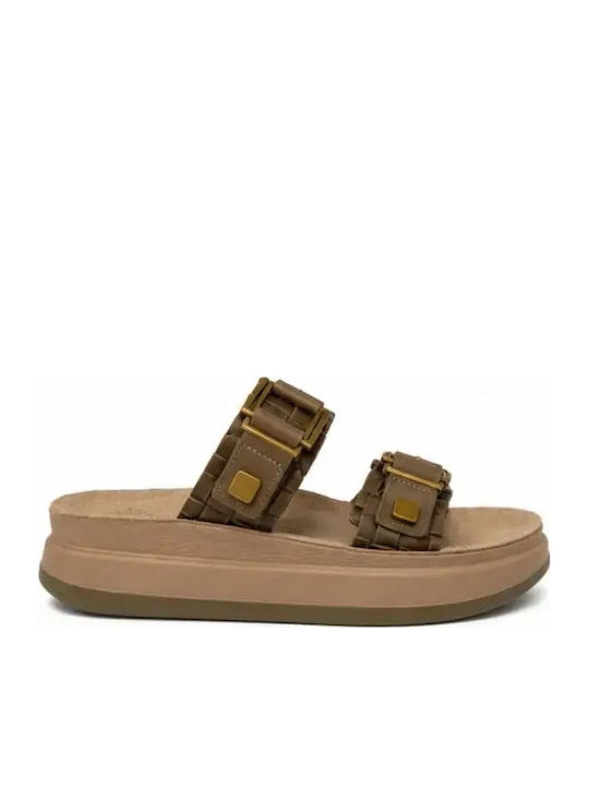Дамски Анатомични Кожени Сандали Flatforms Каки