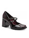 Pumps mit Riemen & Chunky Stiletto Absatz in Burgundisch
