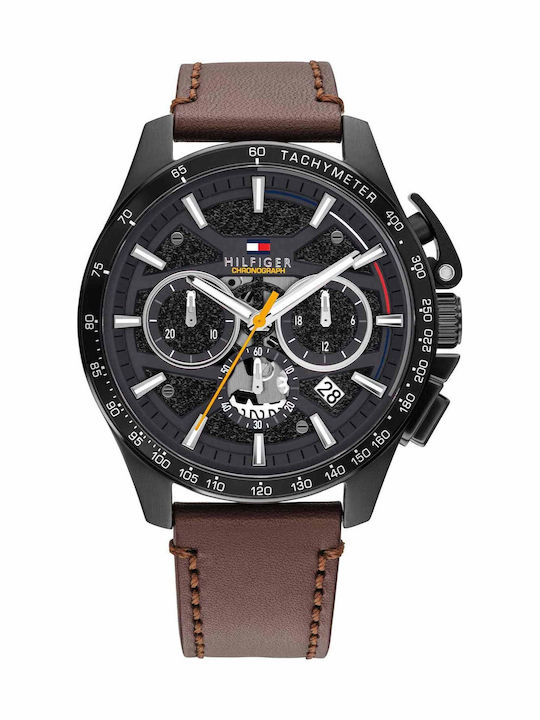 Tommy Hilfiger Bank Мъжки Часовник Хронограф На Батерия с Кафява Кожена Каишка