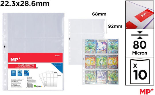 Binder Sheets A4 For Filing 9 Positions Pocket Sheets 68x92mm Pack 10 Pieces 80mic Pc009