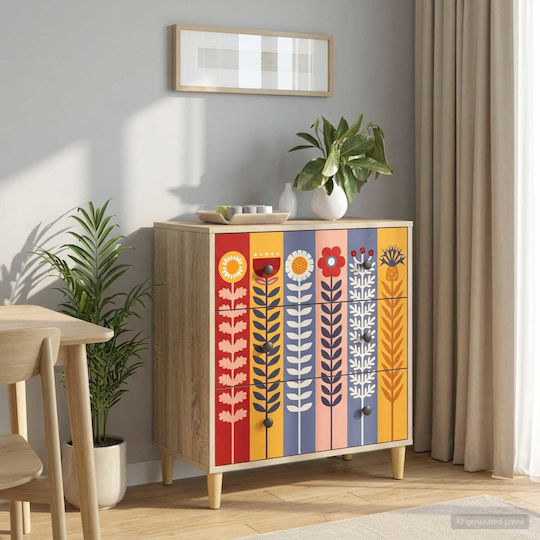 Kommode Schlafzimmer Holz Essen mit 3 Schubladen Mehrfarbig 66x36.5x75cm