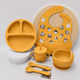 Silicone Feeding Set with Anti-Slip Base Yellow 6 Pieces Children's Dinner Set Yellow Animals 001