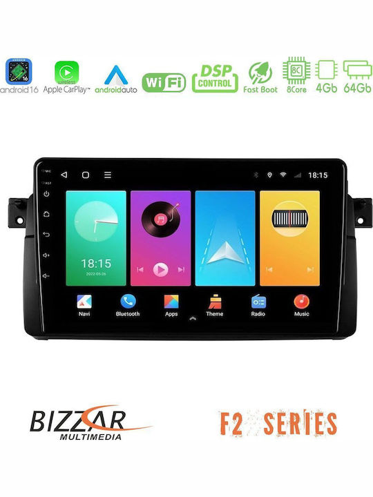 Bizzar Auto-Audiosystem für BMW E46 2025-2026 mit Touchscreen 9" Bluetooth USB Eingebautes Wi-Fi GPS Apple CarPlay Android Auto