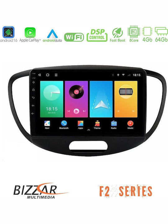 Bizzar Auto-Audiosystem für Hyundai i10 2008-2014 Bluetooth USB Eingebautes Wi-Fi GPS Apple CarPlay Android Auto mit Touchscreen 9 Zoll