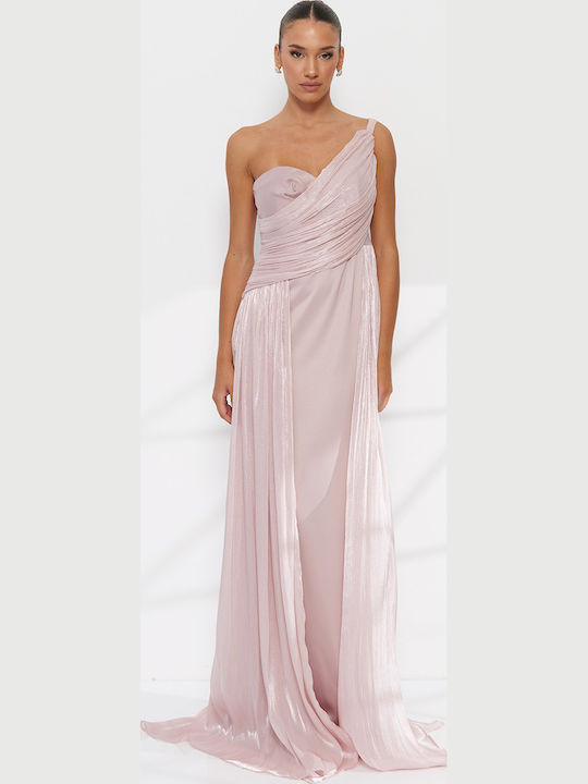 Rochie Maxi de Seara Drapată Roz