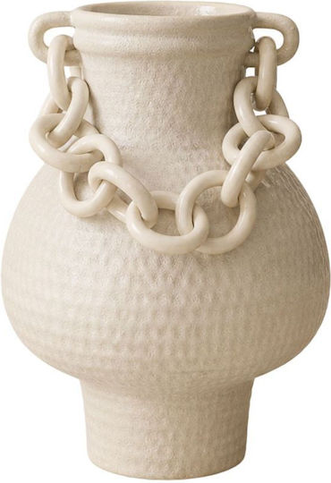 Weißes Keramik Rundes Vase mit Kette F27x40cm