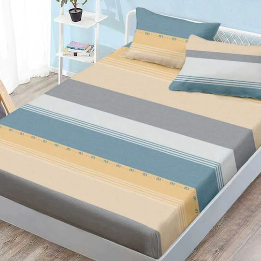 Pucioasa Module Cearceafuri De Pat Cu 2 Fețe De Pernă Matrimonial Cu Hugger Din Cauciuc 160x200cm Dungi 3 Bucăți