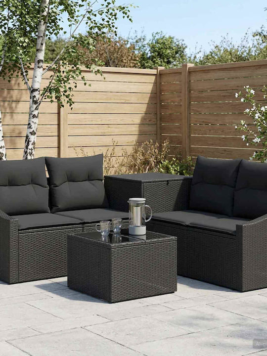 Set Cameră De Zi Exterior 6 Piese Negru Cu Perne
