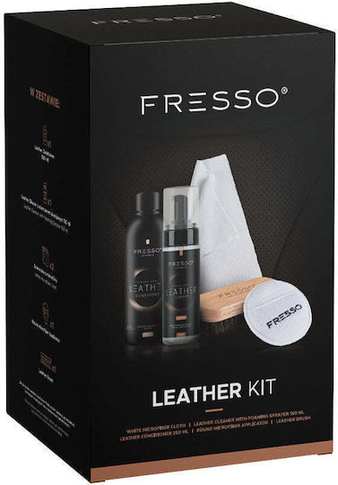 Fresso Комплект За Почистване И Защита На Кожа Leather Kit Cleaner 150 Ml Conditioner 250 Ml Аксесоари За Нанасяне Комплект 5 Бр 390839/fre