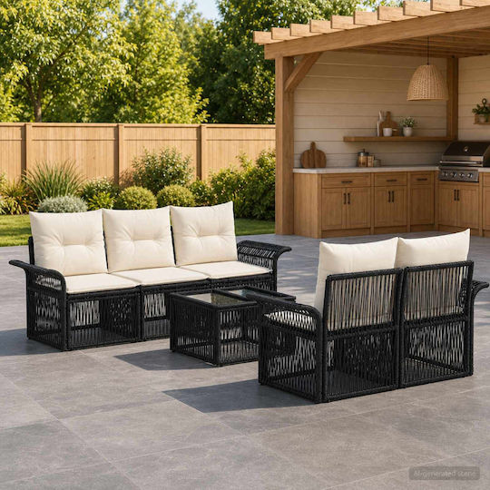 Garten- und Outdoor-Möbelsets Wohnzimmer Typsatz 6 Stück Schwarz mit Kissen