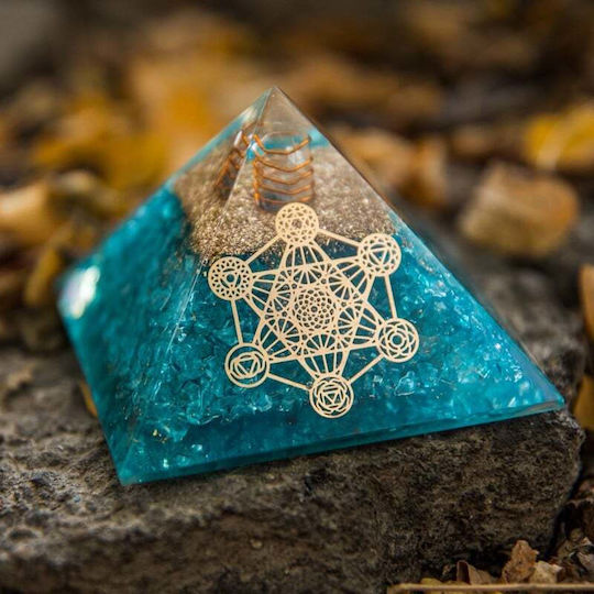 Orgone Aqua Stone Pyramid Aquamarine Quartz Crystals Copper Vibrational Spiral Metatron's Cube Symbol