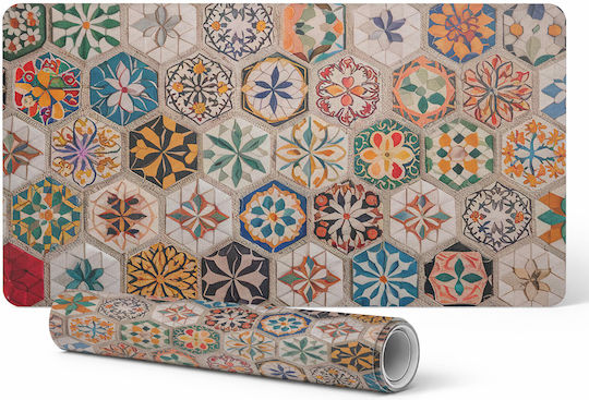 Covoraș Antiderapant Protecție Birou Model Mozaic Flori 120x60 Cm