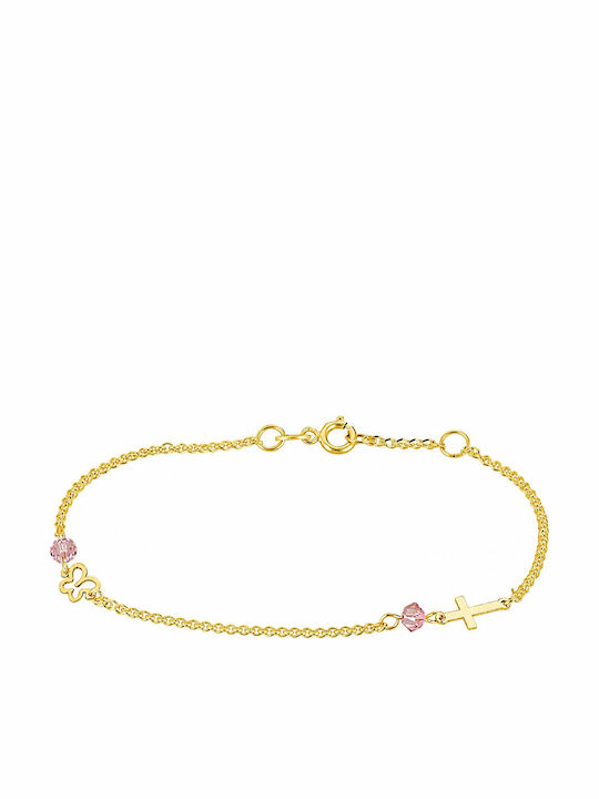 Senzio Belibasakis Kinderarmband Kette aus 9K Gold mit Schmetterling, Steinen und Kreuz Senzio Belibasakis Kinderarmband Kette aus 9K Gold mit Schmetterling, Steinen und Kreuz