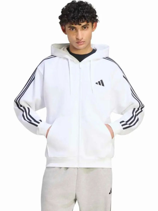 adidas Essentials 3-Stripes Hooded Cardigan White