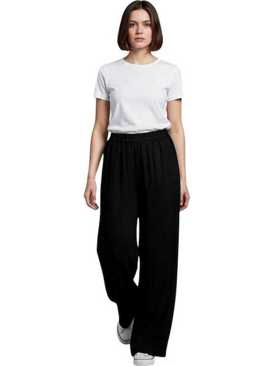 Damen Leinenhose mit Gummiband in Lose Passform Schwarz