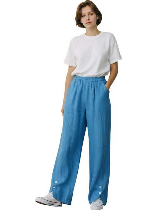 Damen Leinenhose mit Gummiband in Lose Passform Blau