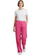 Damen Leinenhose mit Gummiband in Lose Passform Rosa