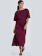 Summer Midi Shirt Dress Burgundy