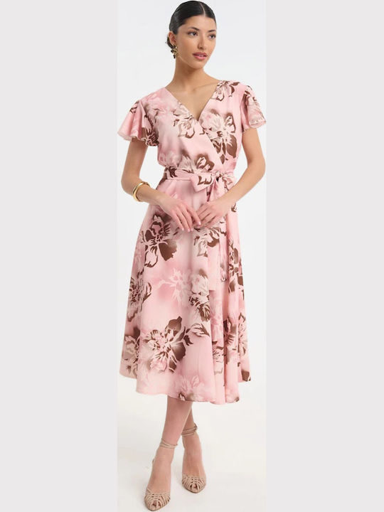 Summer Midi Evening Shirt Dress Satin Wrap Pink