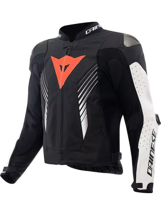 Dainese Super Speed 5 Sommer Männer Leder Reitjacke Schwarz/Weiß/Rot Fluo